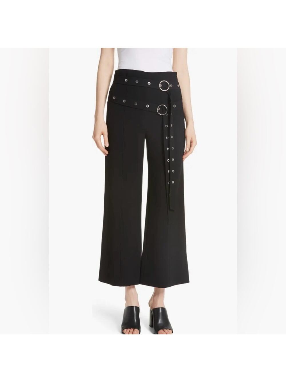 NWT Cinq a Sept Jessi Double Belt Wide Leg Crop Pants Black Size 6 $395 MSRP